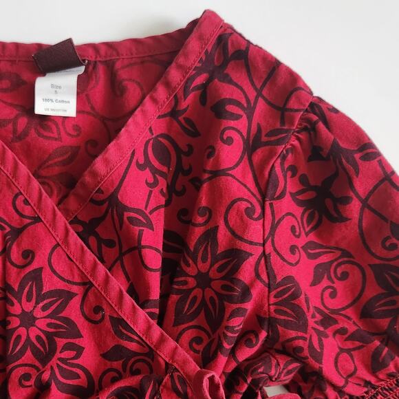 Tea Collection Red Floral Scroll Wrap Dress | Long Bell Sleeves | Girls Size 5 - Picture 5 of 7